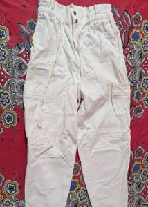 White Paperbag Waist Pants