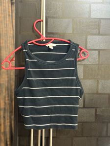 women ripped striped crop tank top