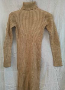 Tan Ribbed Knit Mini Dress