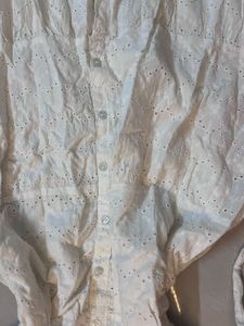 White embroidered ruffle mini dress