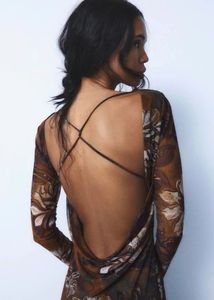 ZARA Floral Print Backless Maxi Dress