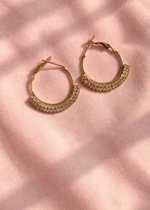 Gold Tone Crystal Hoop Earrings