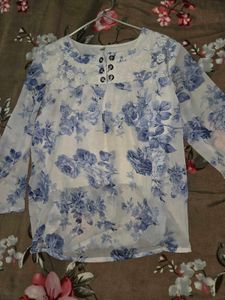 Sheer Floral Print Top with Button Detail