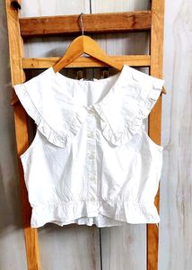 White Cropped Blouse with Peter Pan Collar size-34