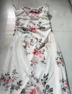 White Floral Print Ruched Maxi Dress