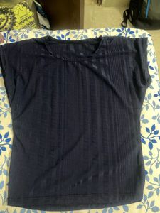 Navy Blue Striped Casual Top