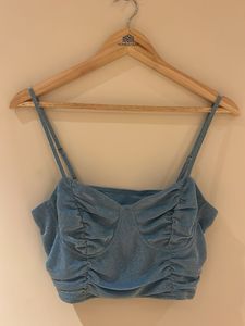Sparkly Blue Ruched Crop Top