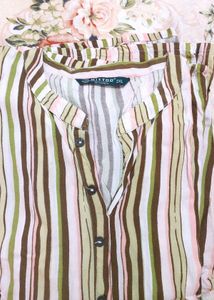 Striped Button-Up Shirt liva cotton kurti 2xl Size