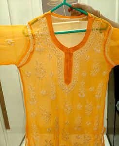 Orange Chikankari Kurta