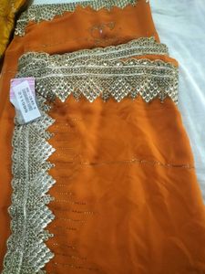 🔥  orange 🧡 heavy stone &amp; zari wark saree 💕