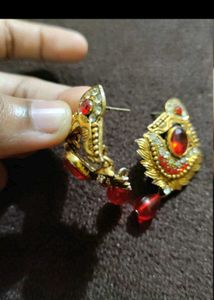 Pink Jhumkas and Red Earrings Combo