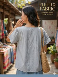 Chic Grey Blouse with Floral Embellishments