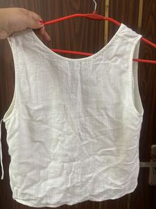 Women's White cotton Tie-Front Vest Top