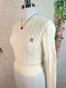 Cream Cable Knit Cropped Sweater