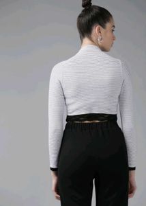 Striped Crop Top with Lace Trim