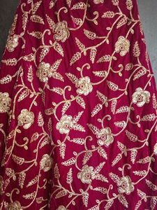 Maroon Velvet Embroidered Lehenga Skirt