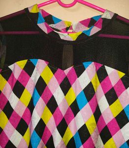 Colorful Diamond Print Short Sleeve Dress