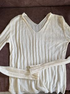 Sheer V-Neck Long Sleeve Top