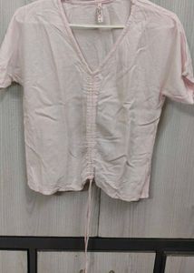 Chic Ruched V-Neck Pink Top