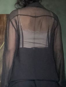 Black Sheer Embroidered Button-Up Shirt