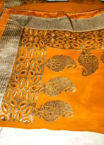 Embroidery Mustard Coloured Saree