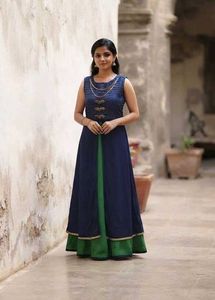 Stunning Navy Blue & Green Ethnic Gown