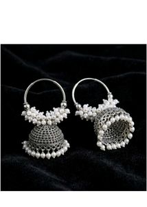 Oxidised Jhumka Earrings with Pearls