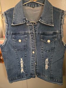 Distressed Denim Vest Jacket
