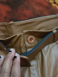 LEATHER BROWN PANTS WITH BELT