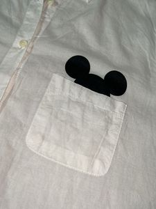 Chic White Mickey Mouse Pocket Shirt