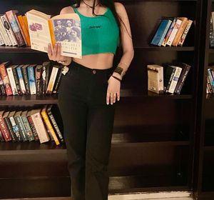 Green Ribbed Crop Tank Top