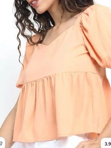 Peach Puff Sleeve Peplum Top