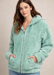 Trendy Green Fleece Jacket