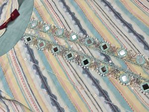 Pastel Aqua Mirror Work designer Kurta Set