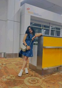 Denim Mini Dress with White Embroidery Large Size