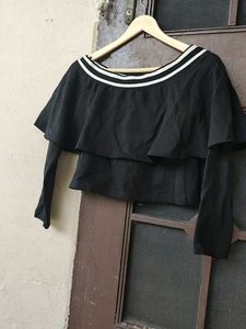 Chic Black Off-Shoulder Ruffled Top