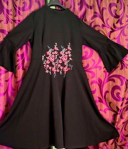 Black Embroidered Flared Dress