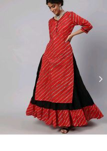 Red Striped Kurta with Black Skirt