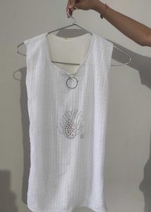 White Lace Tank Top with Embellishment