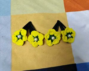 Handmade Crochet Floral Hair Clips (2 pairs)