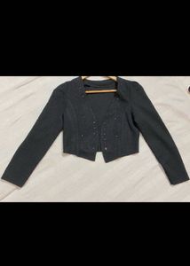 Stylish Black Embellished Cropped Jacket