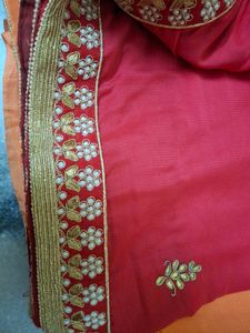 Elegant Red Saree with Gold Border