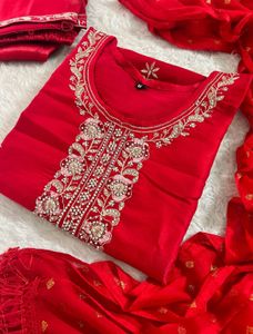 Stunning Red Embroidered Kurta Set