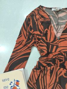 Unique Orange &amp; Brown Print Mini Dress