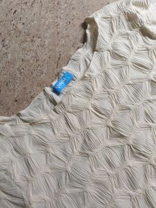 Cream Textured Long Sleeve Top