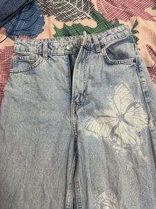 H&amp;M butterfly print blue wide jeans