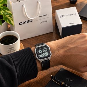 Casio Digital Men’s Watch – Black Leather Strap