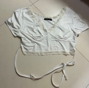 White Lace Trim Crop Top