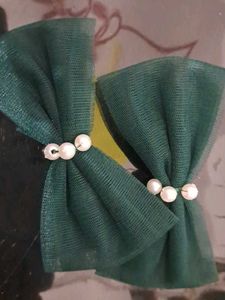 Elegant Green Tulle Hair Clips with Pearls