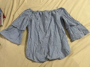 Blue Striped Off-Shoulder Ruffle Top